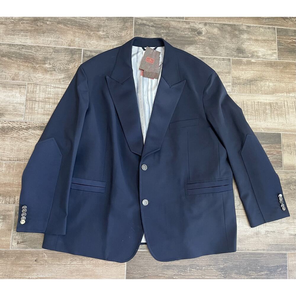 $4350 NWT Etro Boxy Fit Blue Wool Peak Lapel 2-Button Blazer Single Breasted 44R